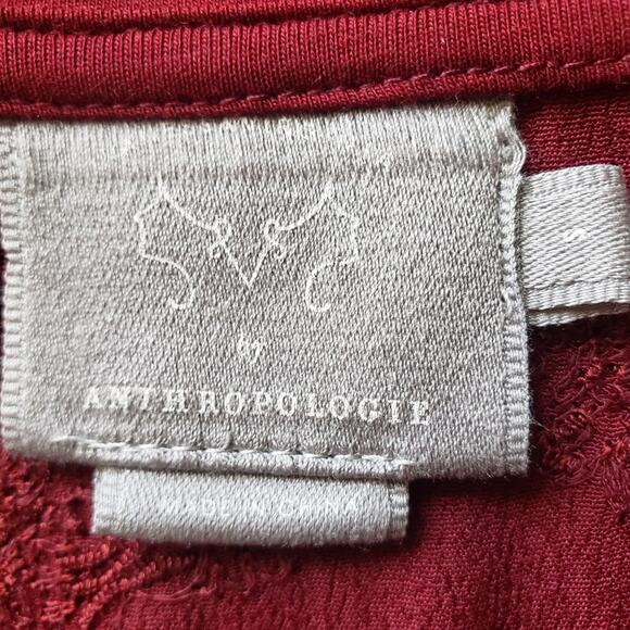 Vanessa Virginia by Anthro Lenora Waist Knot Tie Cranberry Jersey Knit Top Small - Picture 9 of 10